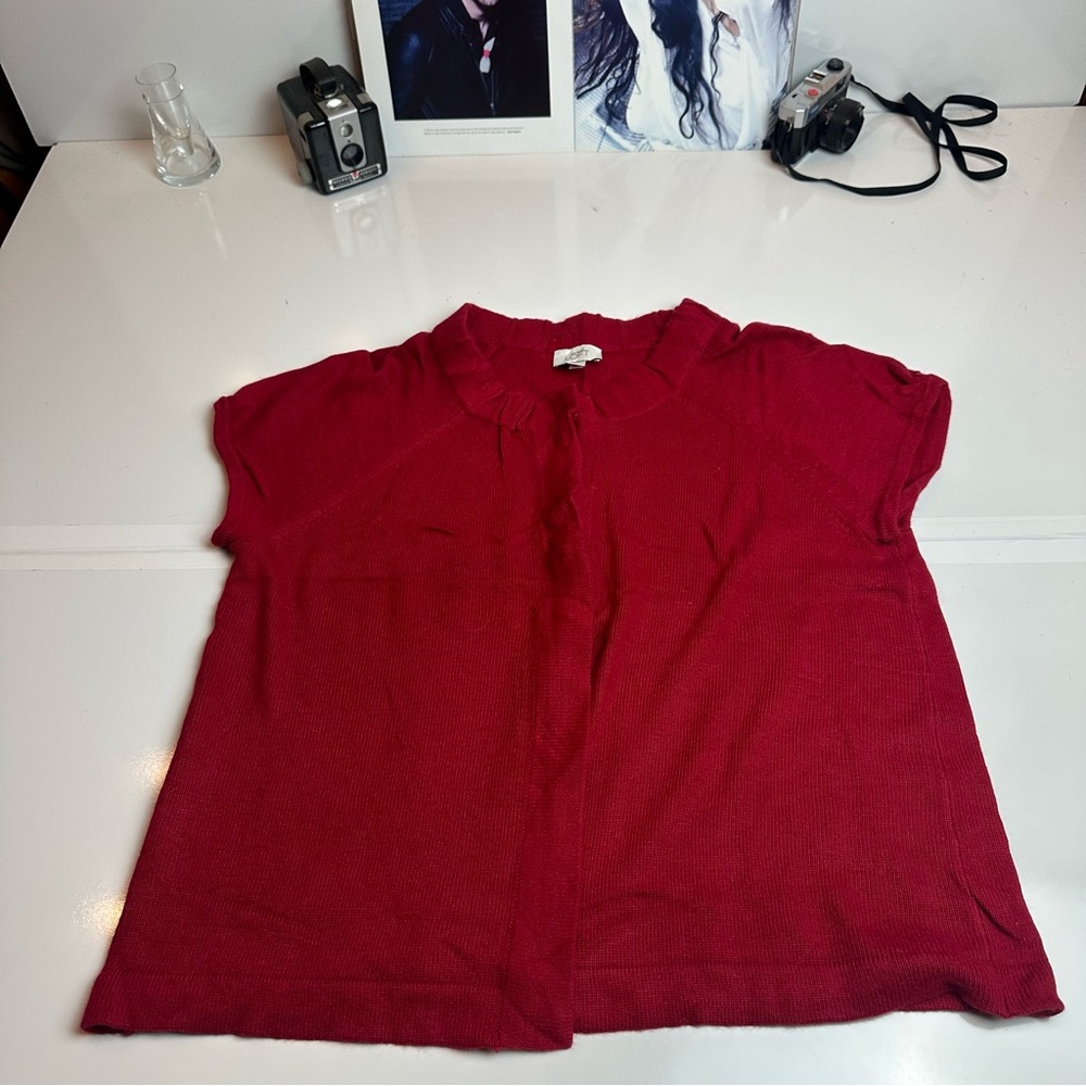 LOFT Angora Wool Blend Knit Top XL Cranberry Red Quiet Luxury Made Korea - Picture 2 of 10